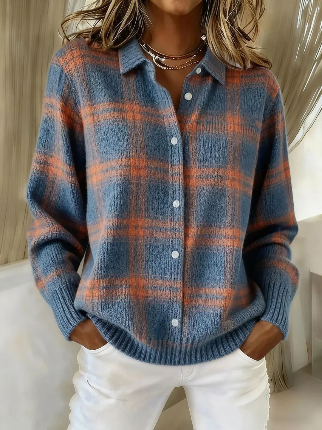 Elise | Cozy Plaid Knit Cardigan