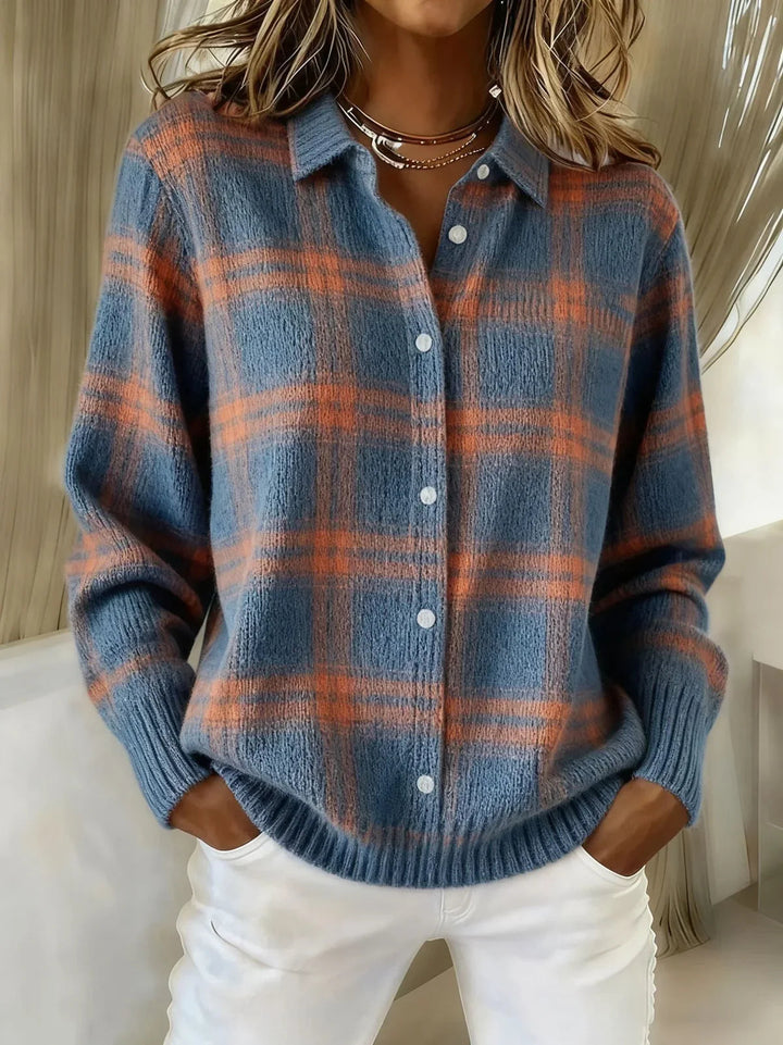 Elise | Cozy Plaid Knit Cardigan