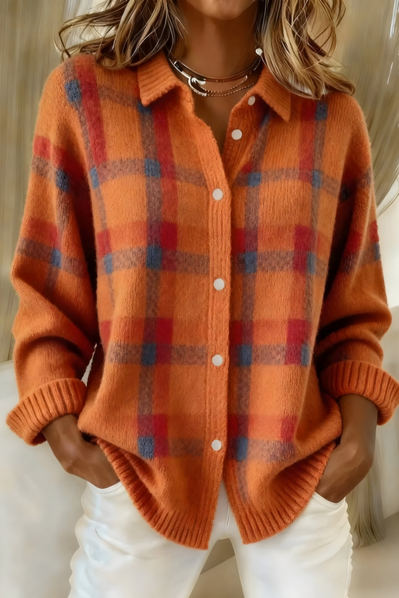 Elise | Cozy Plaid Knit Cardigan