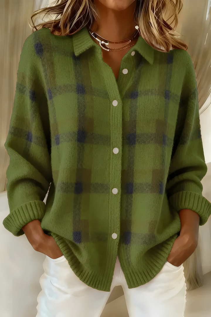 Elise | Cozy Plaid Knit Cardigan