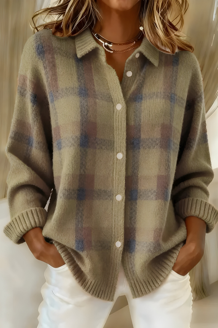 Elise | Cozy Plaid Knit Cardigan