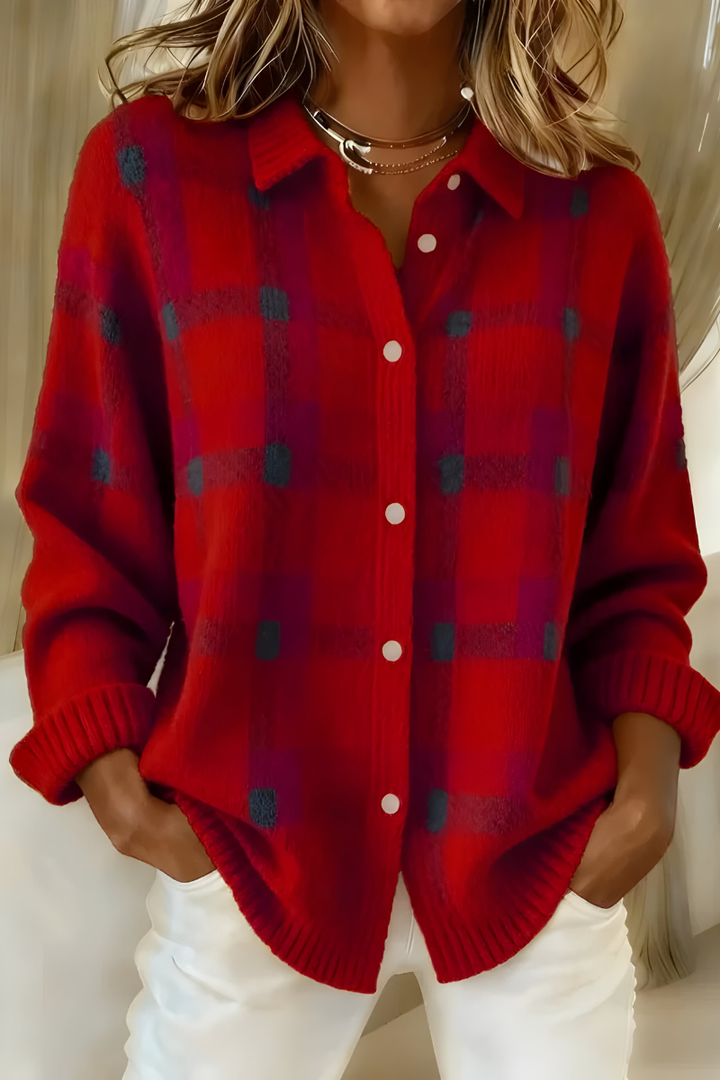 Elise | Cozy Plaid Knit Cardigan