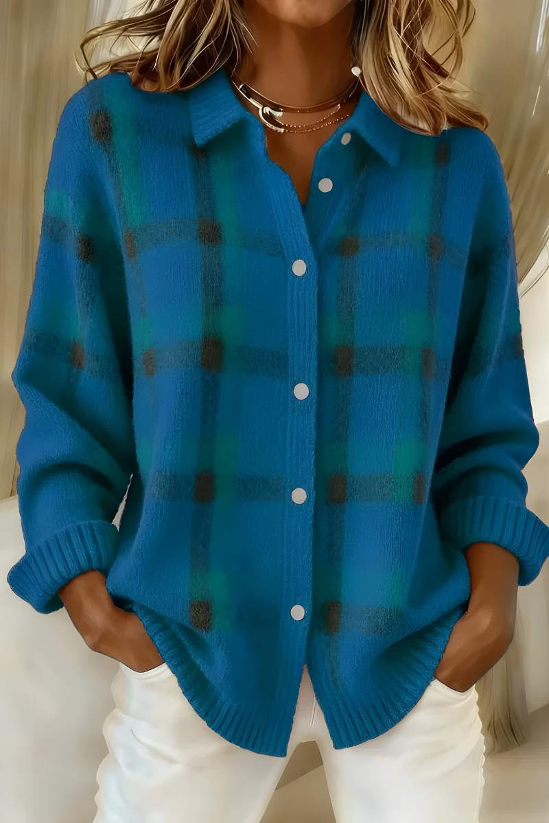 Elise | Cozy Plaid Knit Cardigan