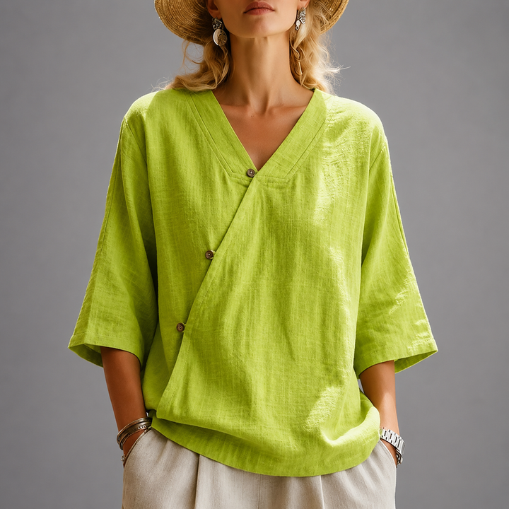 Lorraine | Relaxed Cotton Linen Wrap Blouse