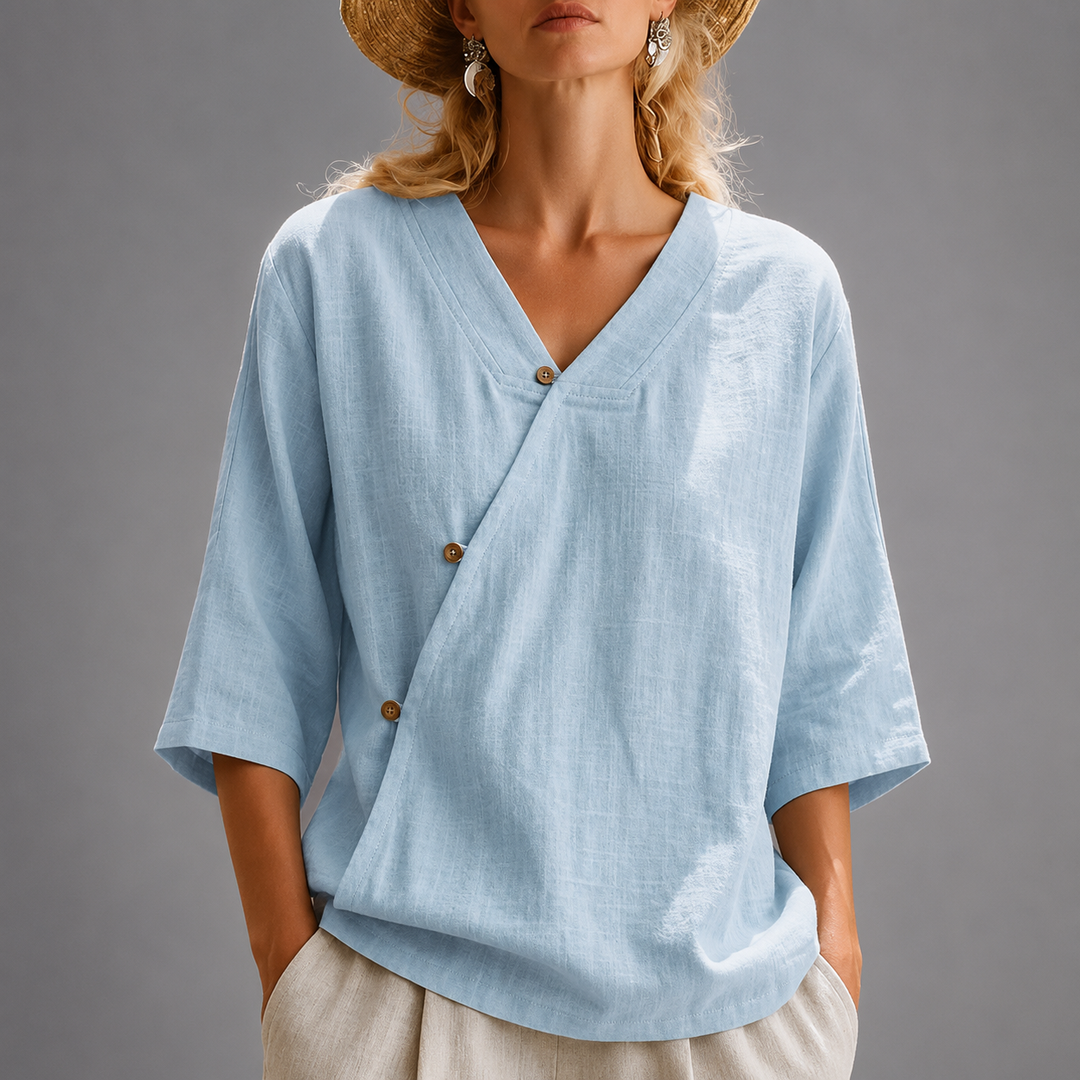 Lorraine | Relaxed Cotton Linen Wrap Blouse
