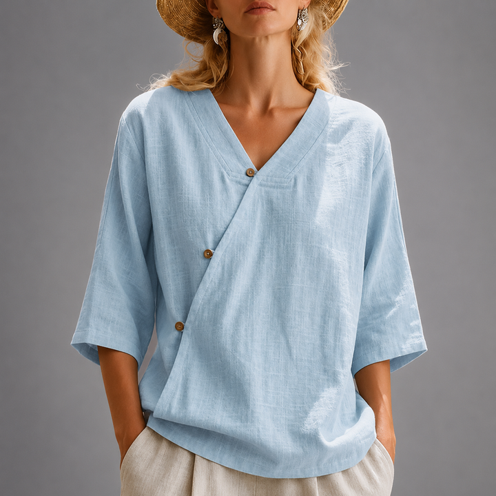 Lorraine | Relaxed Cotton Linen Wrap Blouse