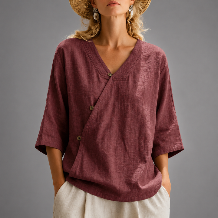 Lorraine | Relaxed Cotton Linen Wrap Blouse