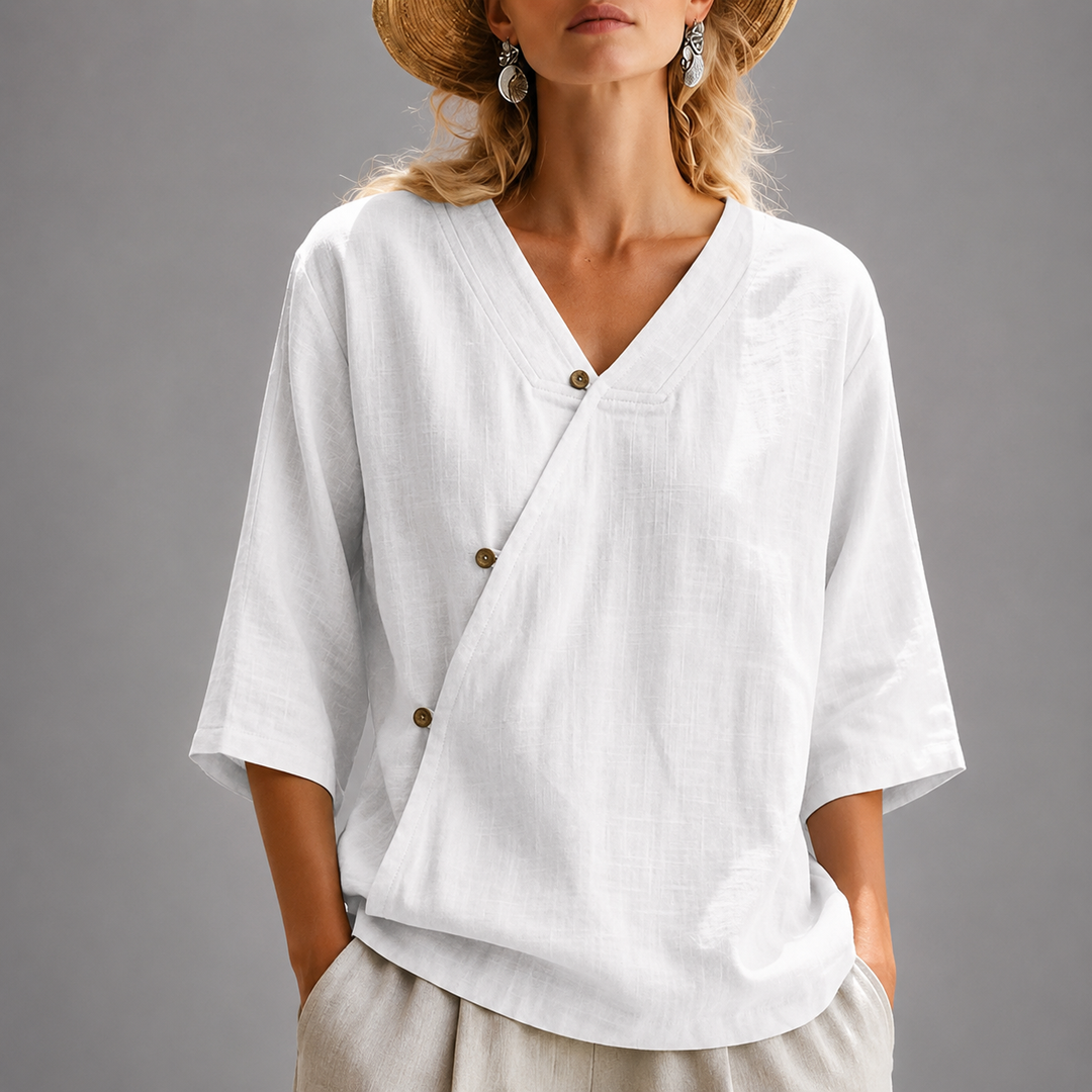 Lorraine | Relaxed Cotton Linen Wrap Blouse