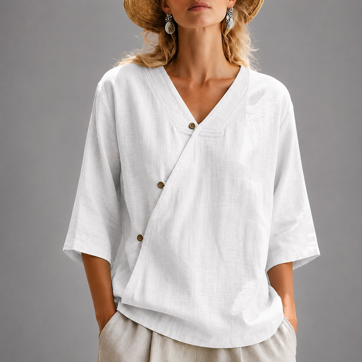 Lorraine | Relaxed Cotton Linen Wrap Blouse