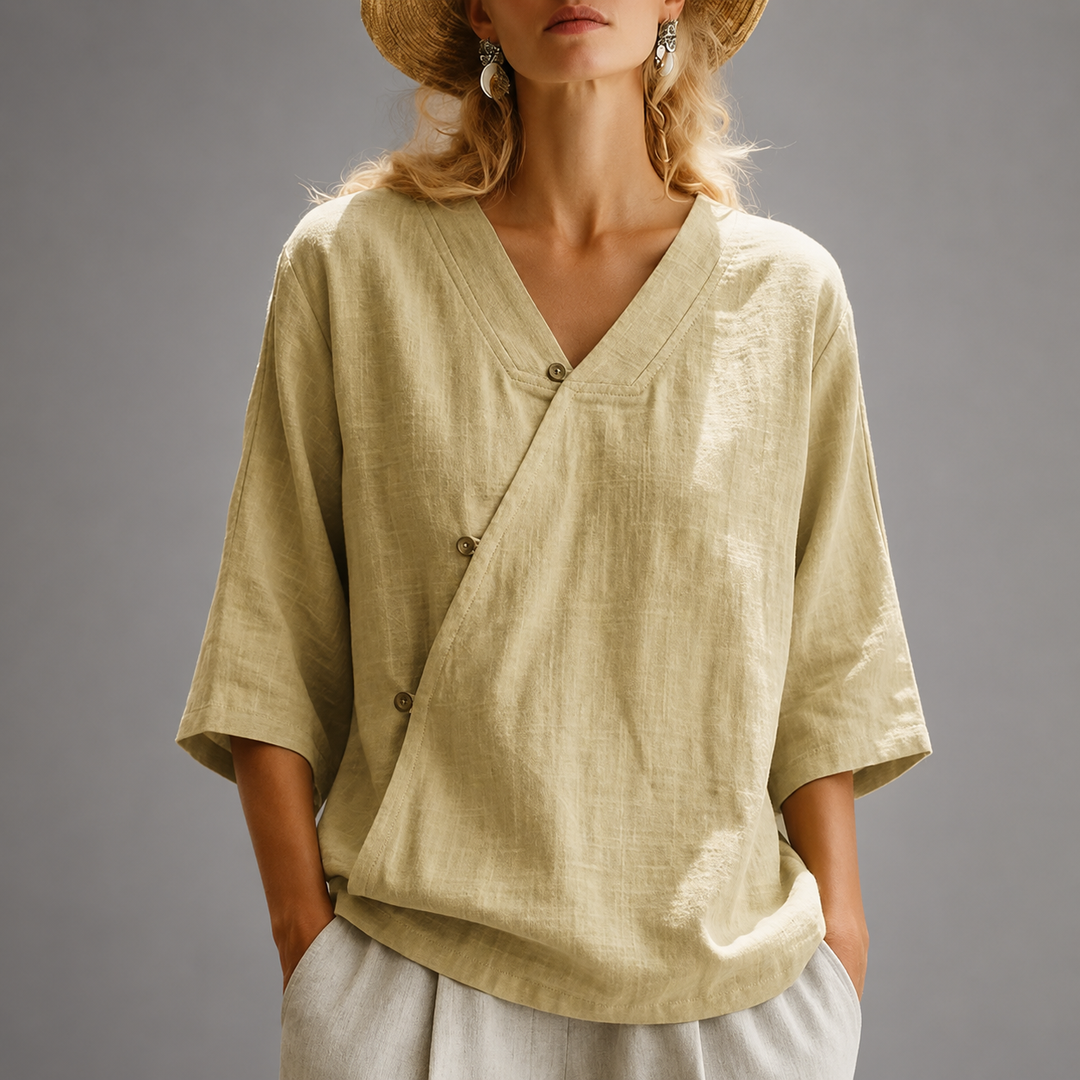 Lorraine | Relaxed Cotton Linen Wrap Blouse
