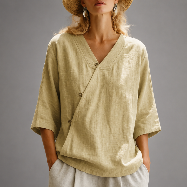 Lorraine | Relaxed Cotton Linen Wrap Blouse