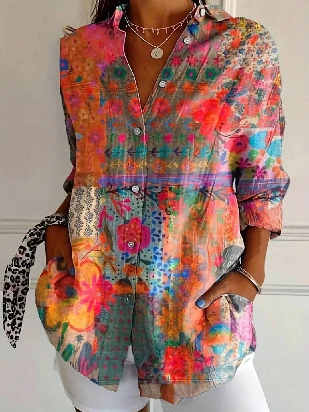 Emma | Elegant Long Sleeve With Colorful Pattern Shirt