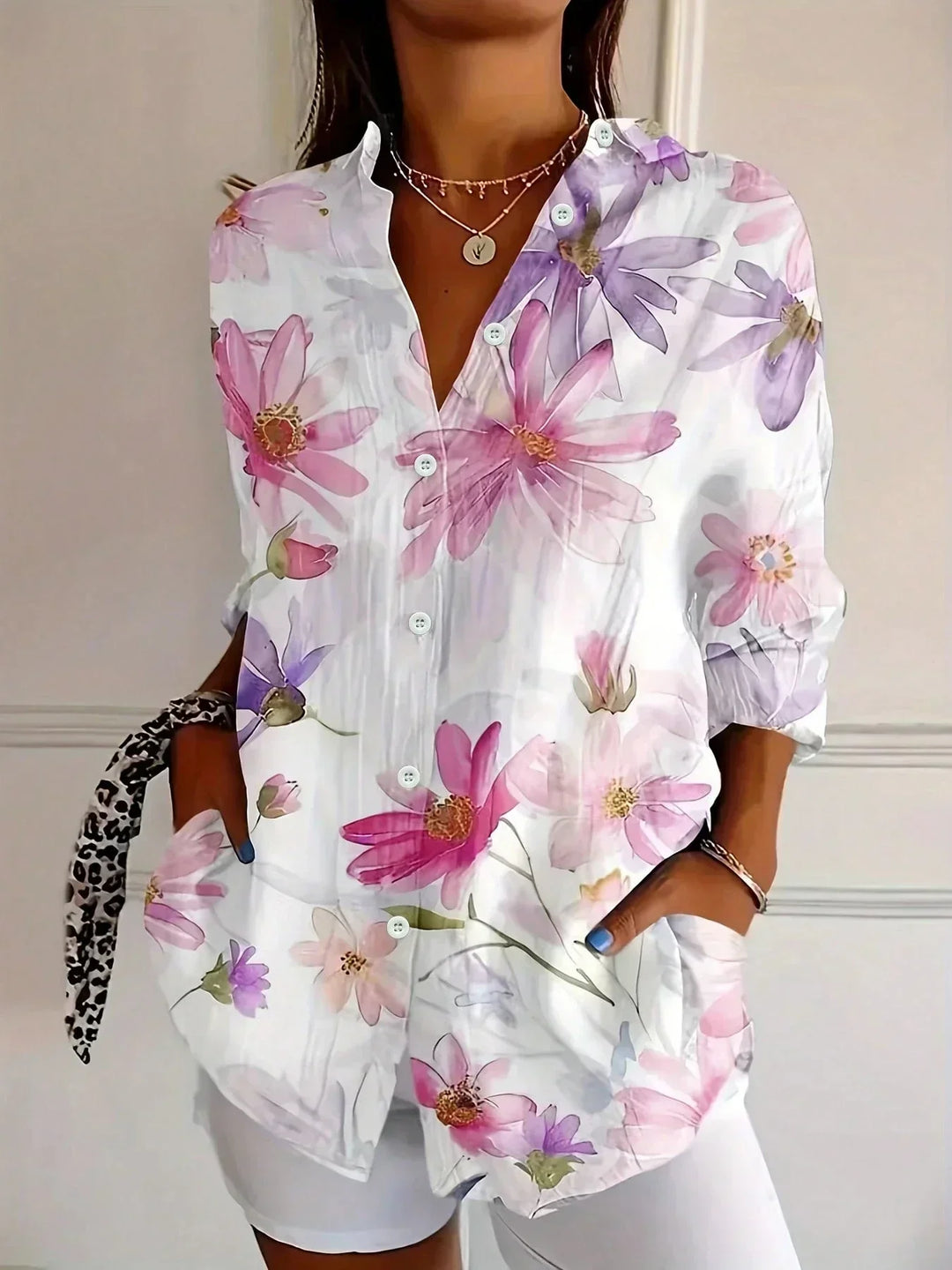 Emma | Elegant Long Sleeve With Colorful Pattern Shirt