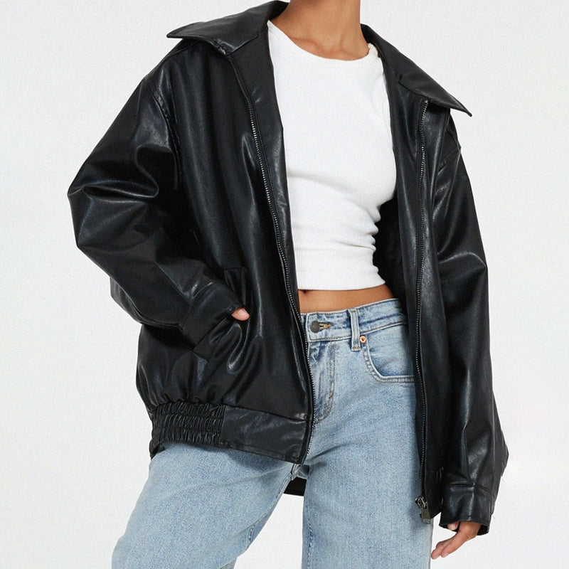 Sofia Amoretti Oversized Faux Leather Bomber Jacket