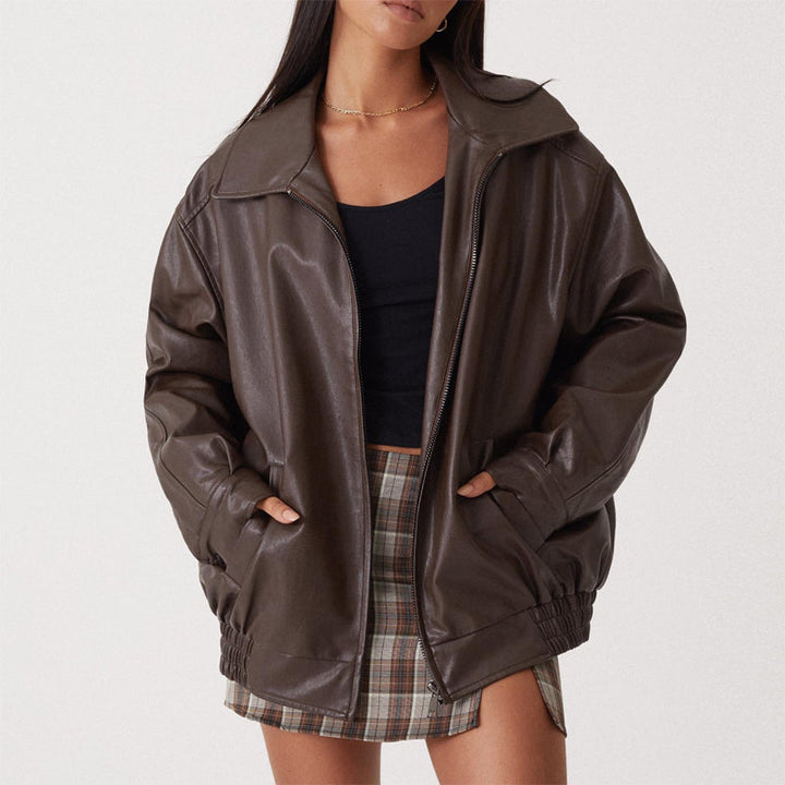 Sofia Amoretti Oversized Faux Leather Bomber Jacket