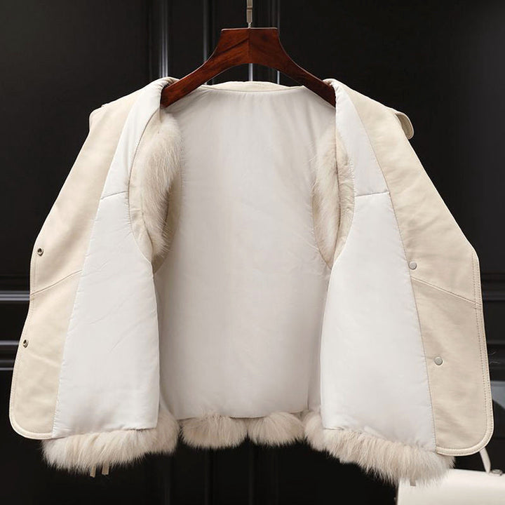 Women’s Faux Fur Vest with Lapel Collar and Waist Tie