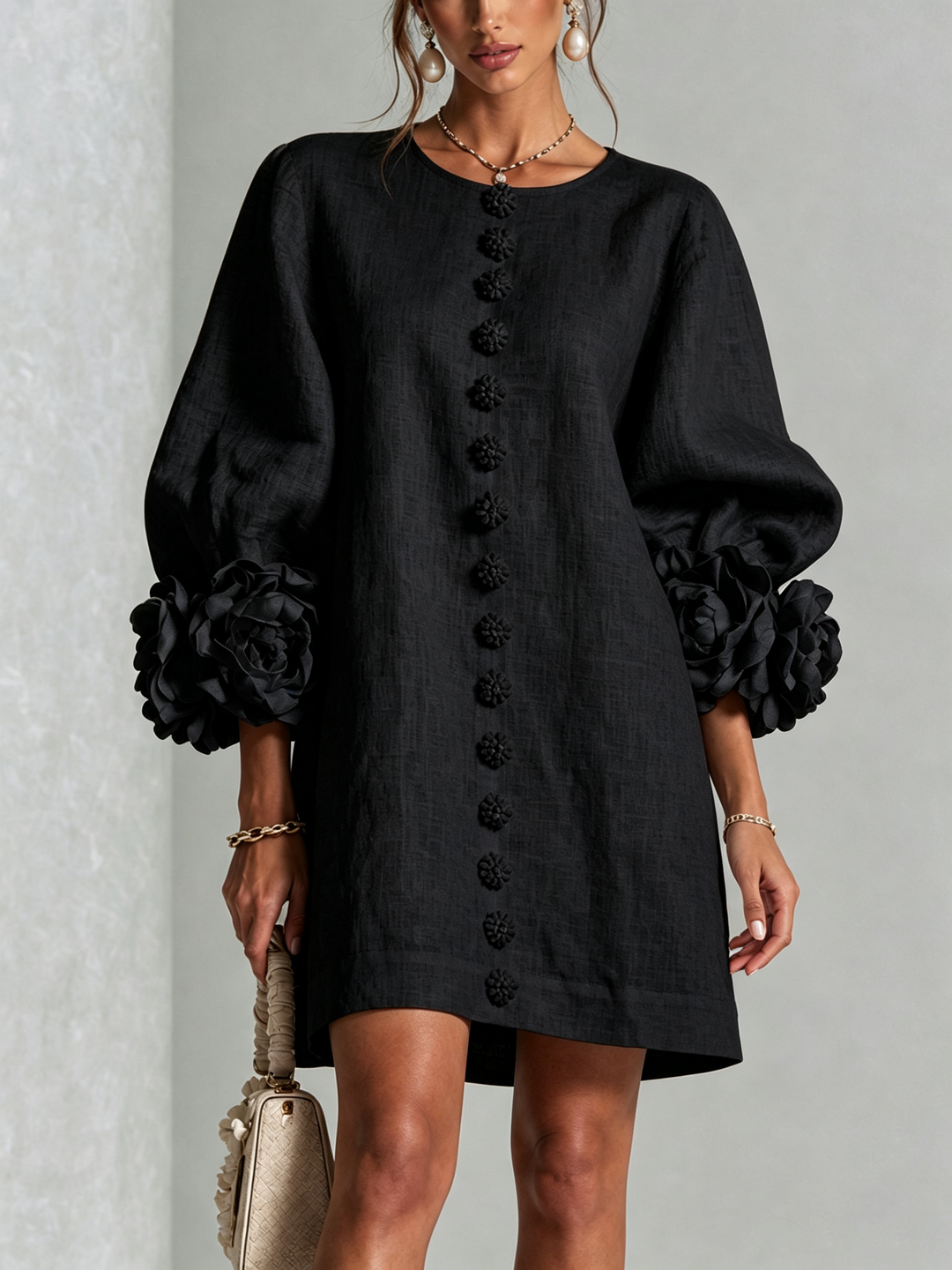 Isabelle | Rose-Detail Button-Down Dress