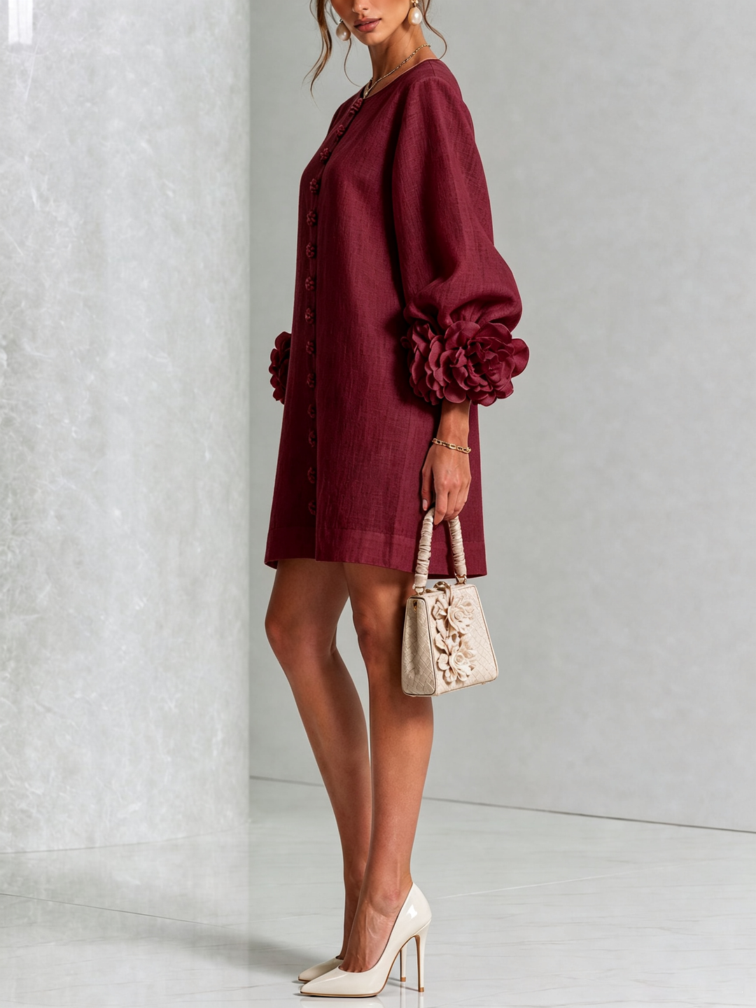 Isabelle | Rose-Detail Button-Down Dress