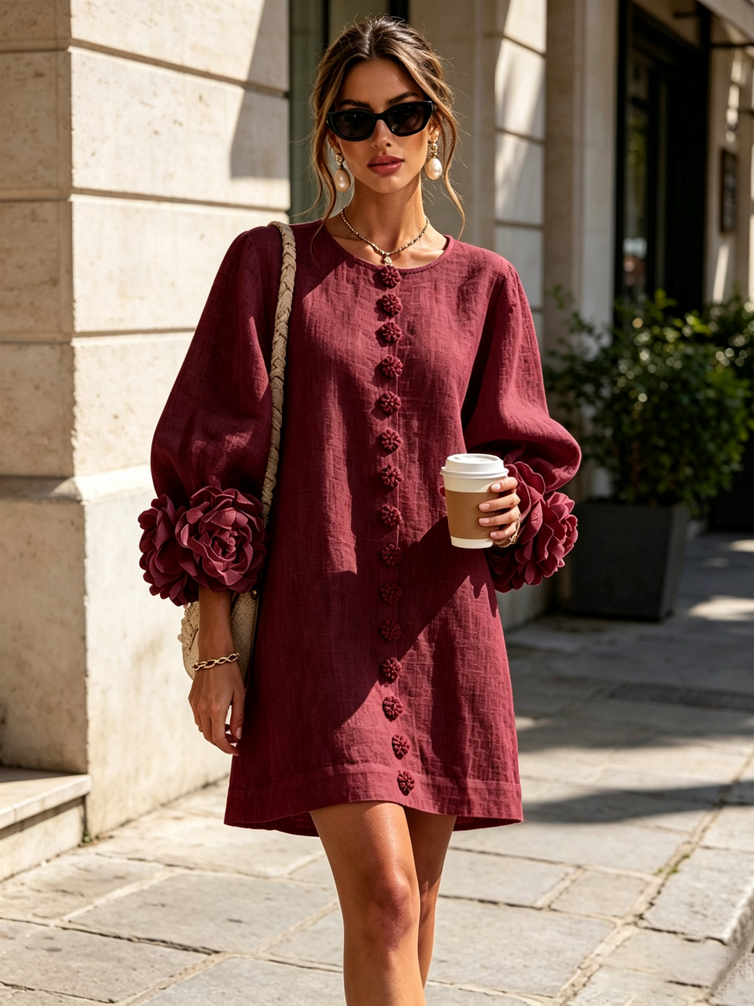 Isabelle | Rose-Detail Button-Down Dress