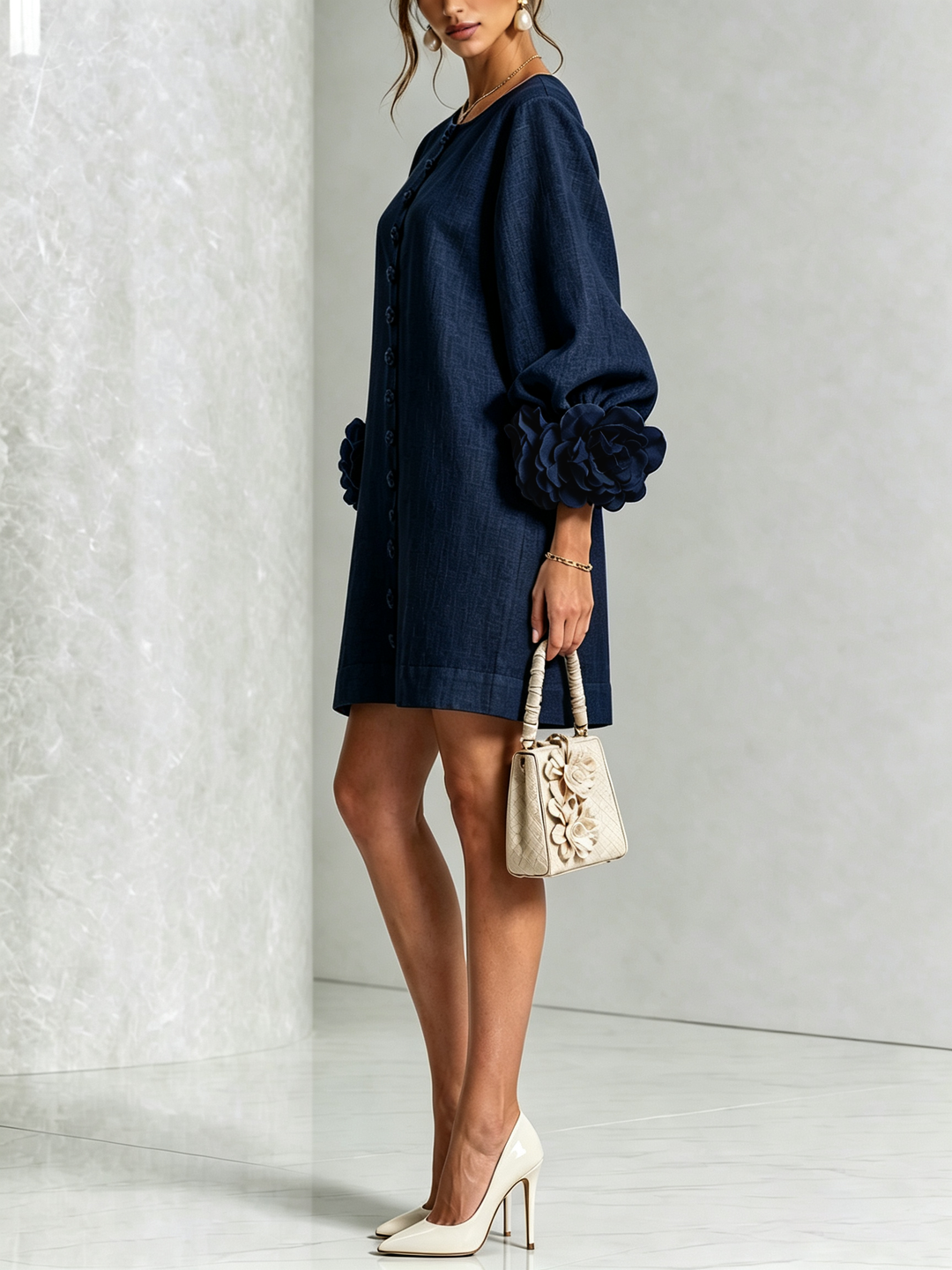 Isabelle | Rose-Detail Button-Down Dress