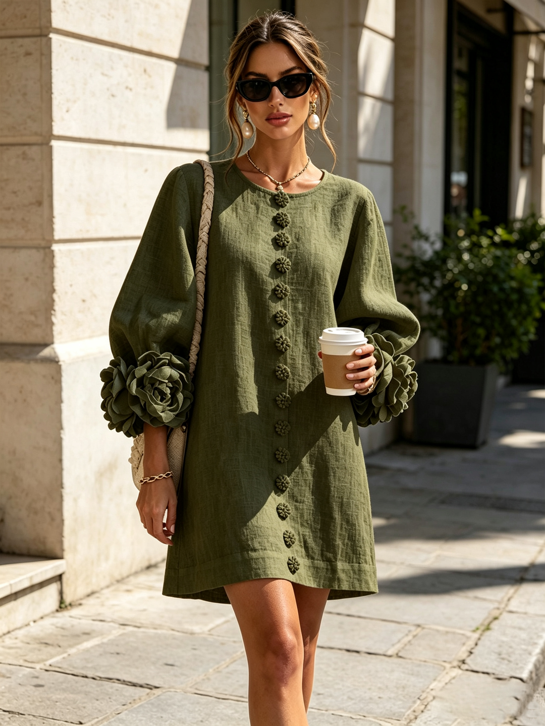 Isabelle | Rose-Detail Button-Down Dress