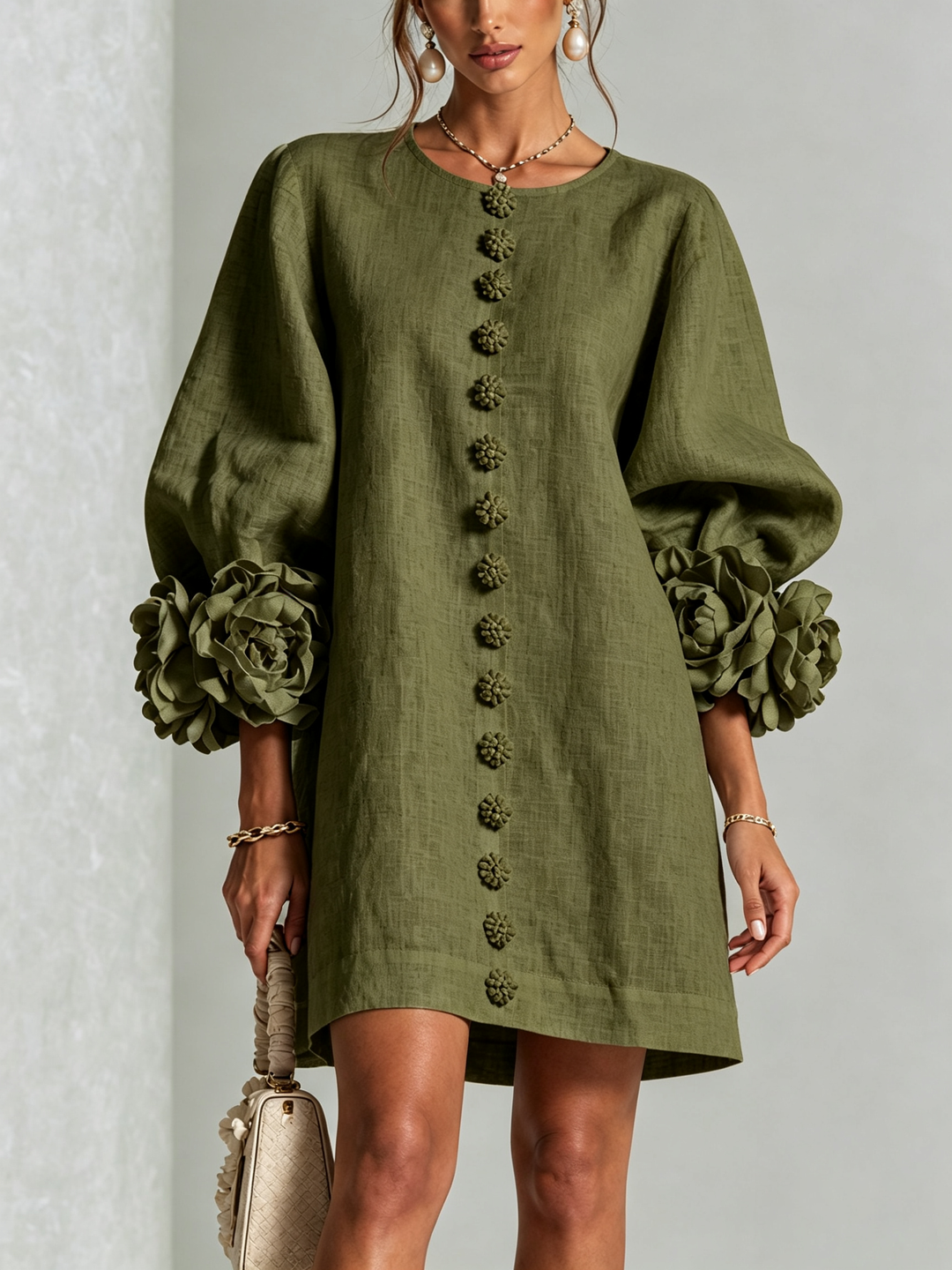 Isabelle | Rose-Detail Button-Down Dress