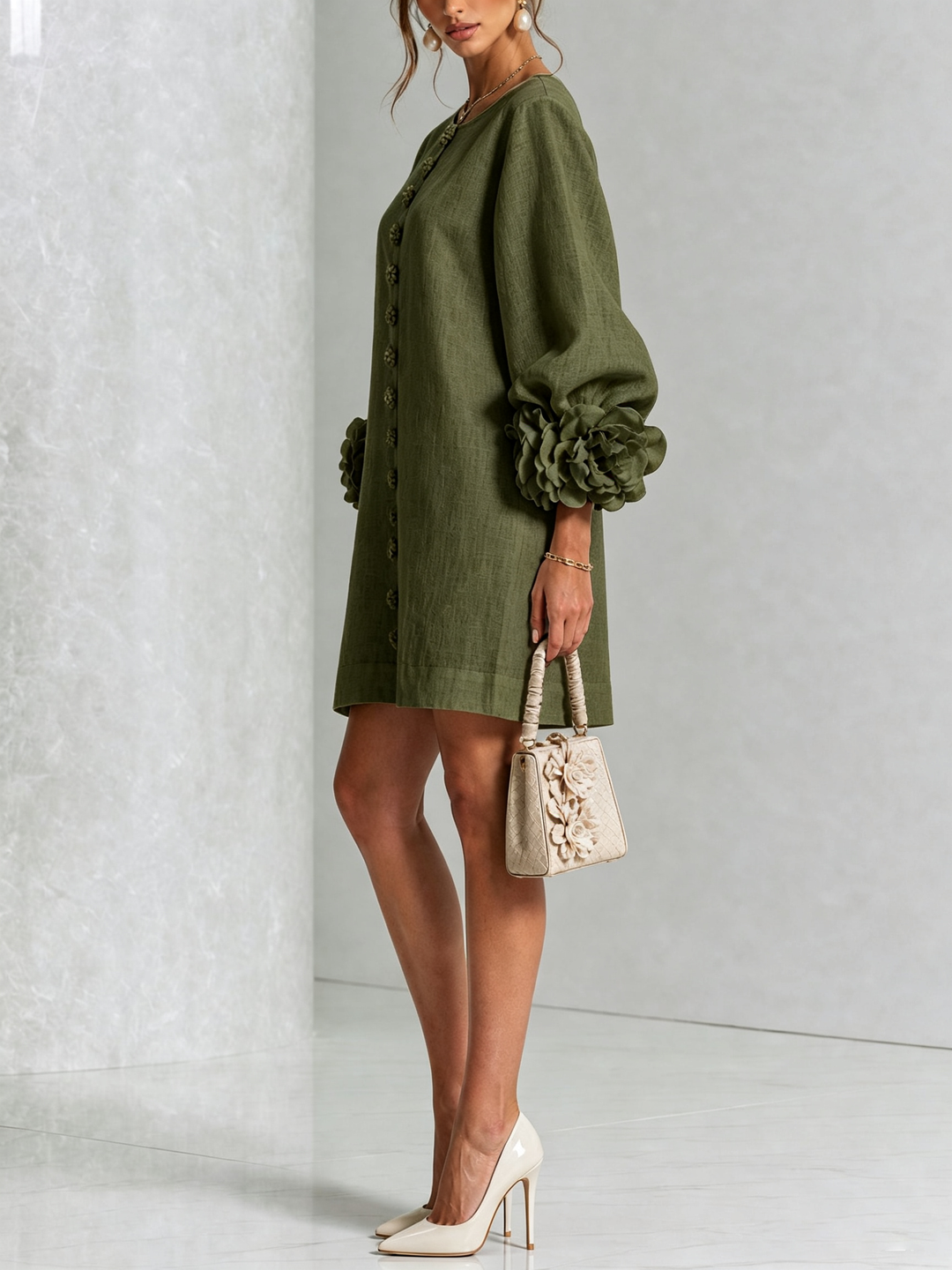 Isabelle | Rose-Detail Button-Down Dress
