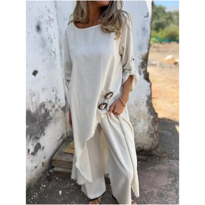 New Cotton-Linen Dress + Pants - Comfortable Two-Piece Set