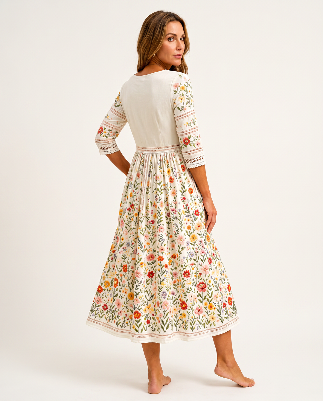 Adeline | Wildflower Crochet-Detail Midi Dress