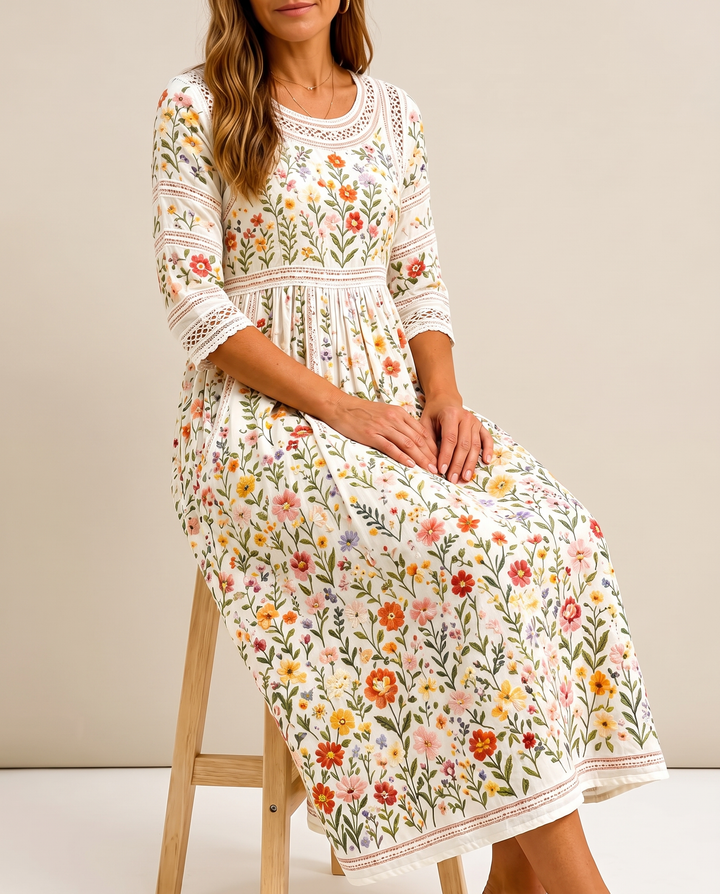 Adeline | Wildflower Crochet-Detail Midi Dress